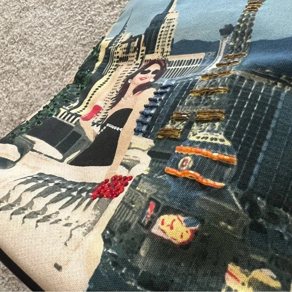 Y2K Las Vegas Cityscape Bag with Rhinestone Details & Pockets Inside - Picture 2 of 9